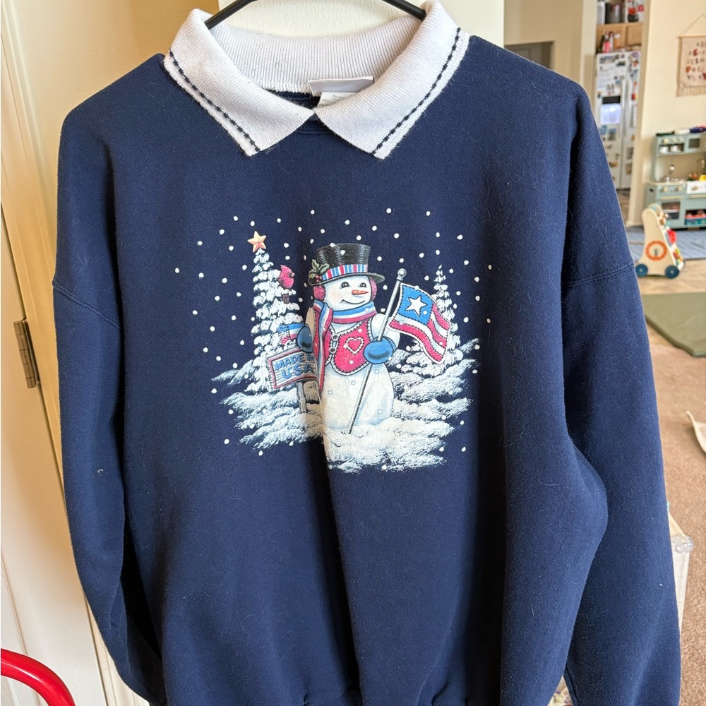 Festive Navy Snowman Crewneck Sweater